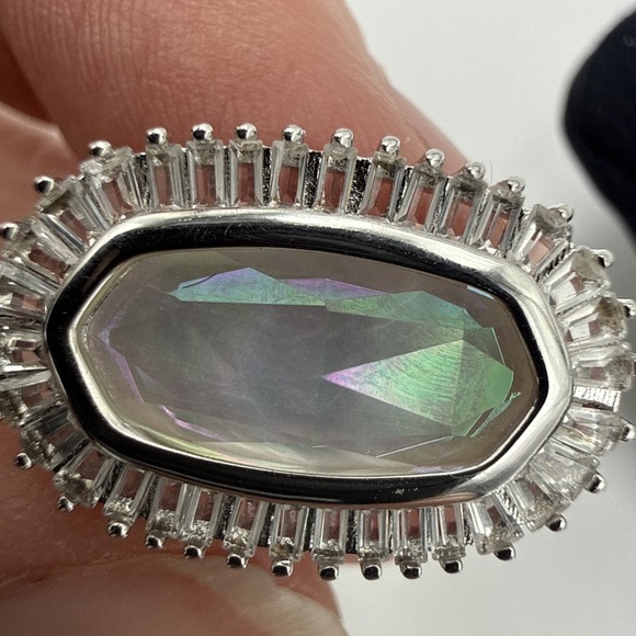 Kendra Scott Cade Stud Earrings Abalone Shell Silver Baguette Crystals Authe - Picture 8 of 8